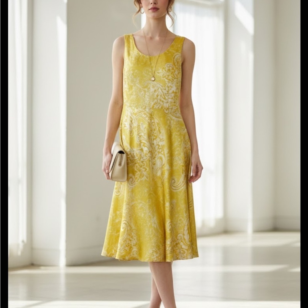 Brooks Brothers 100% Silk Yellow Floral Dress Lined Zip Sleeveless Luxury